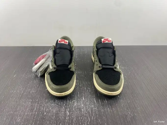 1st Kicks Shoes 'BLACK LOW JORDAN SCOTT OG 1 X SP AIR DM7866-002 TRAVIS OLIVE' 0622